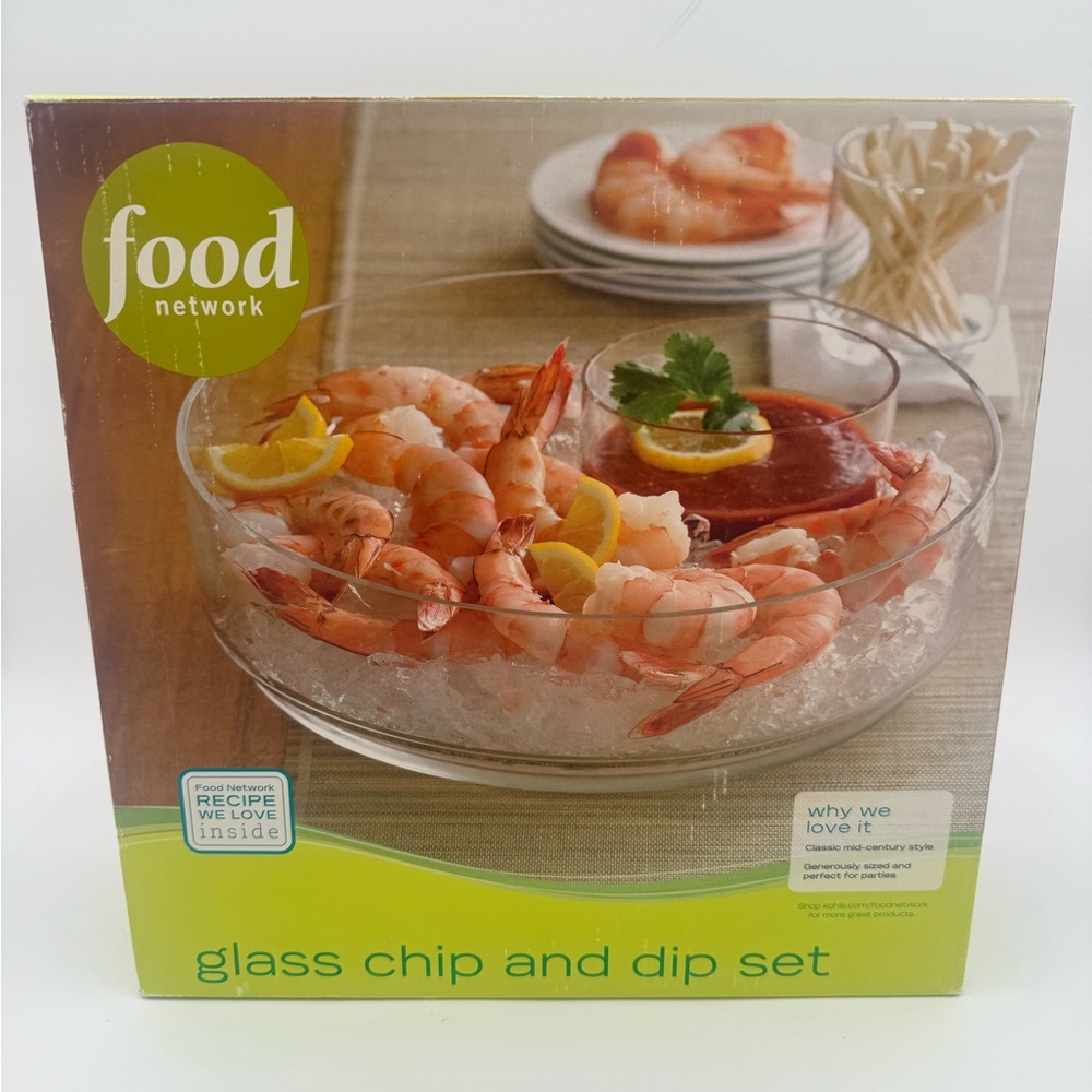 Food Network Glass Chip Dip/Cocktail Platter Set New Open Box